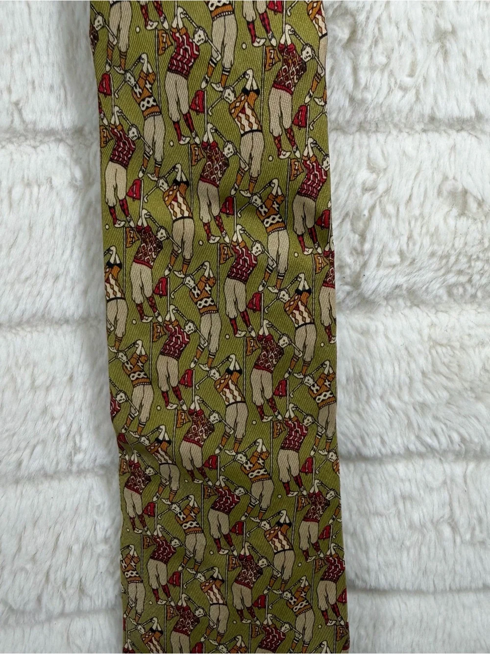 Salvatore Ferragamo Vintage Golfers Golfing Golf Silk Tie 58” Long 3.25” Wide